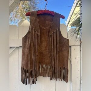 Vintage Suede Fringe Vest Brown Retro Bohemian Hippie Western Penny Lane